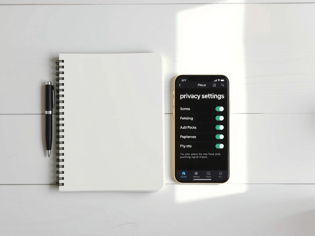 Notizbuch und Smartphone mit Datenschutzeinstellungen
